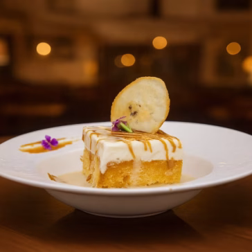 Dessert with banana topping